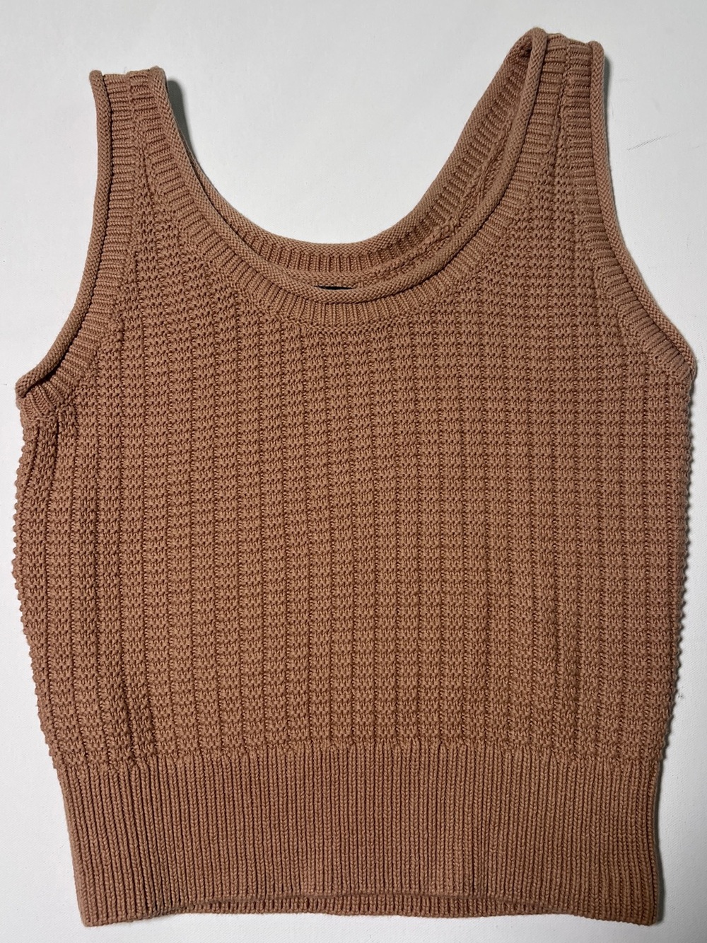 Quince Camel Brown Waffle Knit Scoop Neck Cropped Sweater Tank Size L - Picture 4 of 6